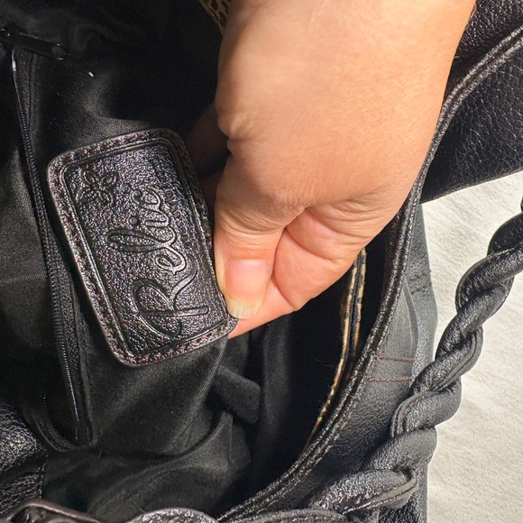 Vtg Relic by Fossil Leather Hobo Braided Shoulder Strap Slouchy Black Purse Boho - Picture 11 of 16